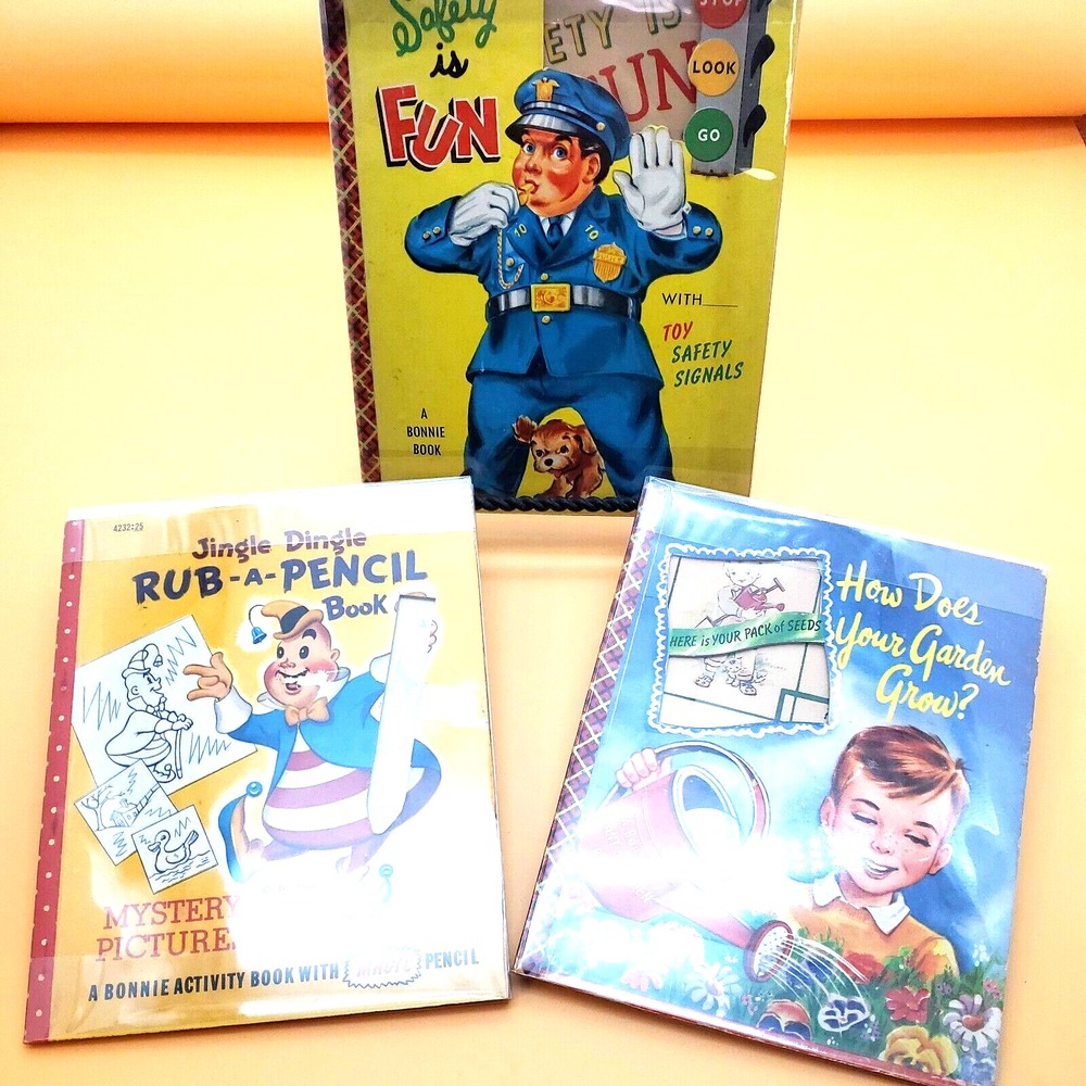 Bonnie Book SAFETY IS FUN JINGLE DINGLE HOW DOES YOUR‎ GARDEN GROW Rare Vintage